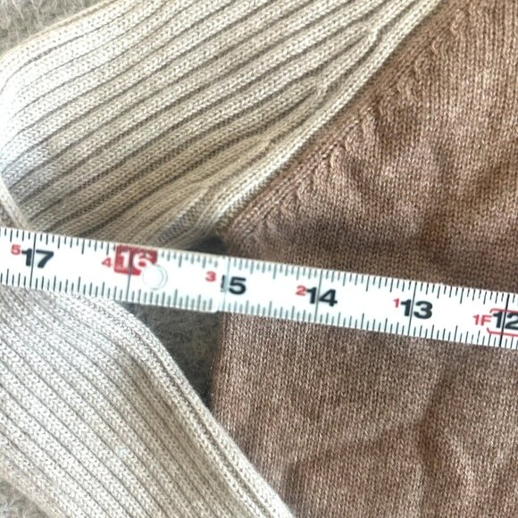 PURE Collection 100% Cashmere Turtleneck Sweater Beige Cream Ribbed Sleeve - Picture 3 of 16